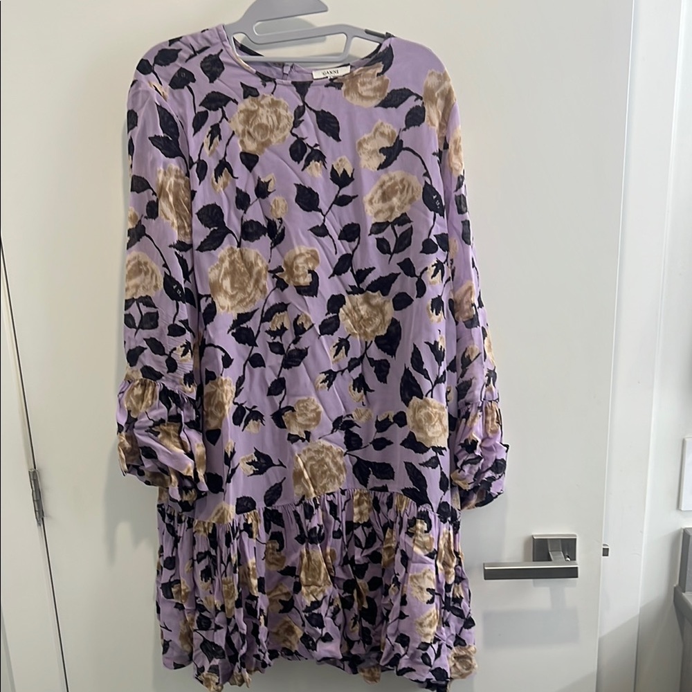 Ganni Lavender and Tan Patterned Dress